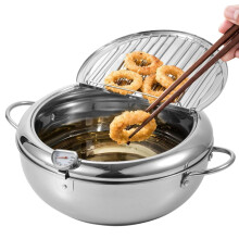 4.2L Japanese Deep Fryer with Thermometer, Stainless Steel Pot with Lid and Oil Drip Rack