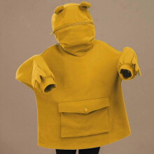(S, Yellow) Fleece Hoodies Frog Hoodie Winter Warm Thick Loose Oversized Sweatshirt Outwear
