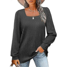 (2XL, DarkGray) Women's Long Sleeve Square Neck Knitted Pit Pullover Sweater Casual Loose Tunic