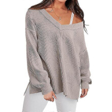 (2XL, Gray) Women Long Sleeve Shirt Off Shoulder Sweater Loose Top