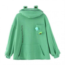(2XL, Green) Fleece Hoodies Frog Hoodie Winter Warm Thick Loose Oversized Sweatshirt Outwear