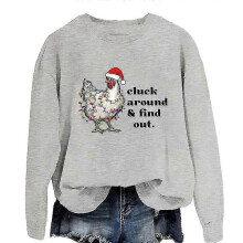 (XS, Gray) Women's Winter Sweatshirts Ugly Print Casual Loose Fleece Fashion Hoodie Tops