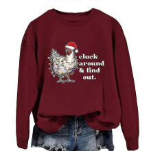 (M, burgundy) Women's Winter Sweatshirts Ugly Print Casual Loose Fleece Fashion Hoodie Tops