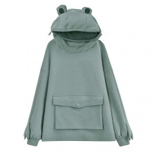 (M, Dark Green) Fleece Hoodies Frog Hoodie Winter Warm Thick Loose Oversized Sweatshirt Outwear