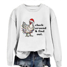 (XL, White) Women's Winter Sweatshirts Ugly Print Casual Loose Fleece Fashion Hoodie Tops