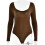 (S, coffee) Women''s Solid Color Long Sleeve Square Neck Backless Bodysuit Tops Jumpsuit 1