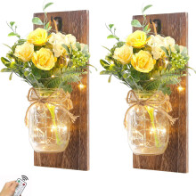 Mason Jars Sconce with Multi-scenario Use, Rustic Wall Sconces and Artificial Flowers Included for Home Wall Decoration (2PCS)