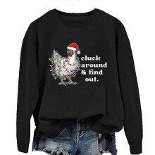 (XL, Black) Women's Winter Sweatshirts Ugly Print Casual Loose Fleece Fashion Hoodie Tops