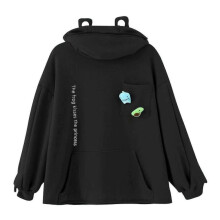 (XL, Black) Fleece Hoodies Frog Hoodie Winter Warm Thick Loose Oversized Sweatshirt Outwear