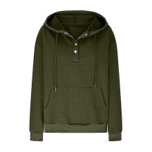 (2XL, ArmyGreen) Women's Waffle Knit Long Sleeve Loose Drawstring Hooded Sweatshirt With Pockets