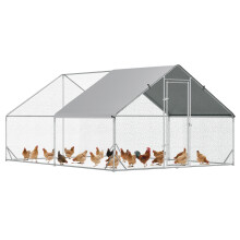 PawHut Walk In Chicken Run Large Galvanized Chicken Coop w/ Cover 3 x 4 x 2m