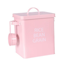 Pink Pet Food Storage Bin Airtight Metal Canister With Spoon Dustproof And MoistureProof For Dog And Cat Food And Seeds