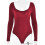 (L, Red) Women''s Solid Color Long Sleeve Square Neck Backless Bodysuit Tops Jumpsuit 1