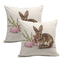 Décoration champêtre, housses de coussin pour Pâques printanières, taie d'oreiller en lin avec adorable lapin aquarelle, fermeture éclair
