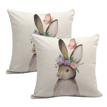 Décoration de Pâques chic, housses de coussin en lin imprimées numériquement, lapin printanier pour une décoration d'œufs de Pâques