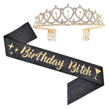 Bursdagsdronningsskje for kvinner, gratulerer med dagen-skjell Elegant glittersatengskjell med kronedesign, sjell av premium kvalitet som glitrer som