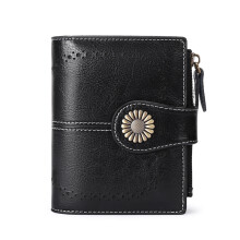 Carteira feminina com visor para documento de identidade, carteira dobrável compacta em couro com bloqueio RFID, porta-cartões com design leve e