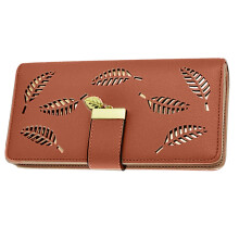 Leder-Kartenetui für Damen, zweifach faltbare Geldbörse mit hohlem Blattmuster und Druckknopfverschluss, geräumige Clutch mit Reißverschluss,