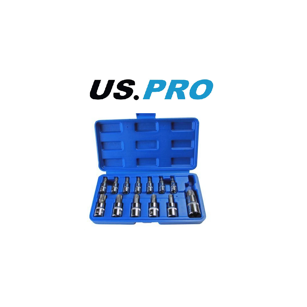 US PRO 13pc Torx Star Bit Socket Set - Tamper Bit Sockets T8 - T70