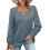 (L, Blue) Women's Long Sleeve Square Neck Knitted Pit Pullover Sweater Casual Loose Tunic 1