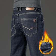 (Blue black-3399, 38) Men's Clothing  2024 Winter Jeans Men Straight Warm Thick Fleece-lined Denim Trouser Male Classic Business Casual Cowboy