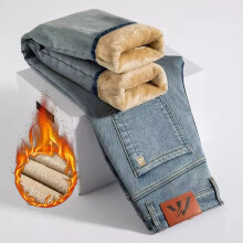 (Vintage Blue, 28) Men Winter Warm Clothing Winter Fleecy Thickened Warm Jeans Vintage Brand Classic Retro Youth Fashion Men Fit Straight
