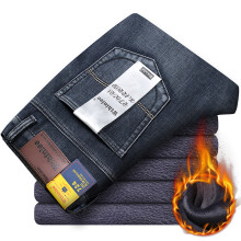 (black, 28) Men's Warm Clothing 2025 Men's Winter Jeans Warm Straight Fit Fleece-lined Warm Denim Pants Male Classic Blue Business