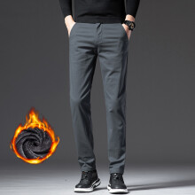 (Dark Grey, 30) HKEDES Winter New 2025 Men's Fleece Casual Pants Thickened Slim Korean Business Straight Pants Warm Fashionable Male