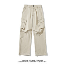 (gray, 2XL) Men's Clothing  American Flared Loose Wide Leg Men's Casual Pants Functional Multi-Pocket Overalls buggy cargo pants