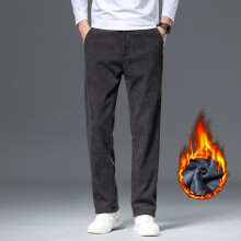 (Dark Grey, 29) HKEDES Corduroy Men's Winter Fleece Pants Thick Warm Casual Straight Fashion Trousers Comfortable Plush Business Loose P