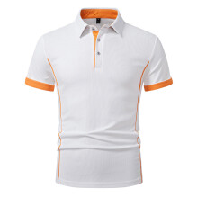 (035 White, US XL) New Men's Short Sleeve Polo Shirts Solid Color Casual T-shirt Summer Trendy Breathable Basic Splice Top Sport Men Shirts Own Brand