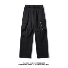 (black, L) Men's Clothing American Flared Loose Wide Leg Men's Casual Pants Functional Multi-Pocket Overalls buggy cargo pants