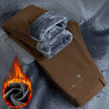 (Brown, 38) Men's Clothing Winter men's fleece corduroy pants Fashion Business Classic Thick Warm Straight-Legged Casual Pants