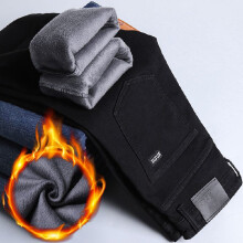 (black, 28) Men's Clothing  Men Winter Warm Cold Protection Jeans Male Fleece Lined Thickened Denim Pants Comfortable Classic Casual