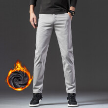 (Light Gray, 32) HKEDES Winter New 2025 Men's Fleece Casual Pants Thickened Slim Korean Business Straight Pants Warm Fashionable Male