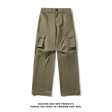(green, 3XL) Men's Clothing American Flared Loose Wide Leg Men's Casual Pants Functional Multi-Pocket Overalls buggy cargo pants