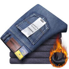 Men's Warm Clothing 2025 Men's Winter Jeans Warm Straight Fit Fleece-lined Warm Denim Pants Male Classic Blue Business