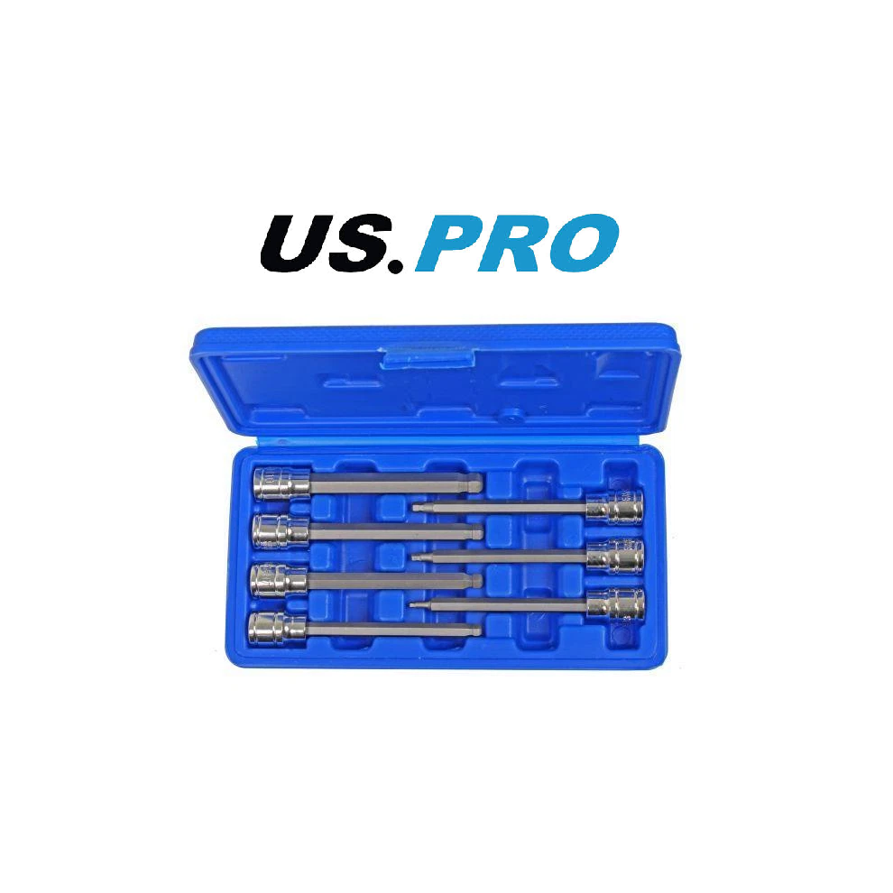 US PRO 7pc 3/8"Dr Long Ball End Hex Bit Socket Set 3 - 10mm Allen Key