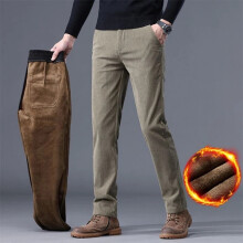 (Khaki, 32) Men's Clothing 2025 Winter New Men's Corduroy Fleece Casual Pants Warm Thick Classic Fashion Straight Plush Velvet