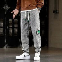 (G93-Gray-Thin, 7xl) HKEDES Plus Size Winter Men Jeans Fleece Lined Thick Warm Black Joggers Fashion Streetwear Cotton Casual Thermal Harem