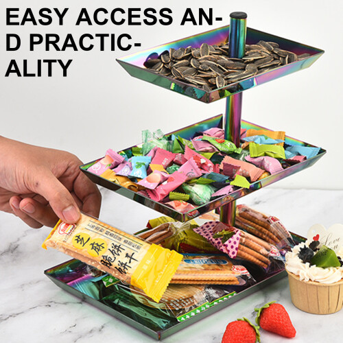 Convenient 3 Layer Serving Stand and Platters Set Sturdy-gold 2