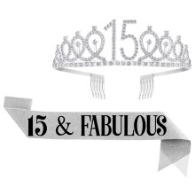 Set spilla con perla e fascia di compleanno, tiara con strass e finitura oro rosa, regalo di compleanno per lei e accessori per feste per decorazioni