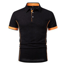 (035 Black, US XL) New Men's Short Sleeve Polo Shirts Solid Color Casual T-shirt Summer Trendy Breathable Basic Splice Top Sport Men Shirts Own Brand