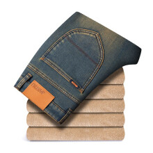 Men's Clothing  Winter New Fleece-lined Thickened Men's Jeans Cold-Resistant Stretch fleeceSlim Fit Straight All-Matchin