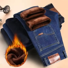 (Blue fleece, 30) Men's Clothing  Men's Jean Thicker Autumn/Winter Jeans Fleece-Lined and Thickened Straight-Leg Loose-Fit Plus Size