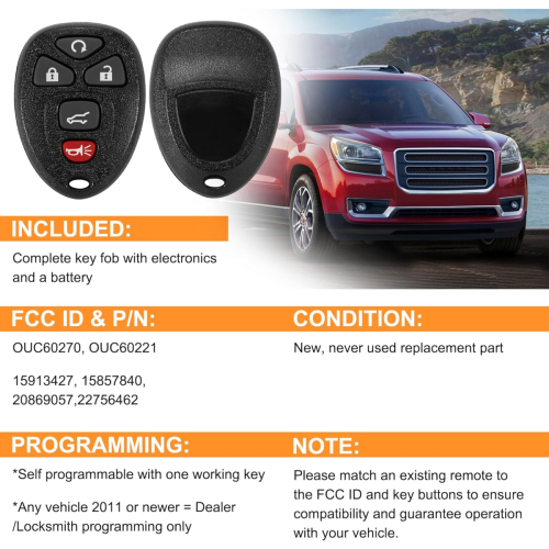 High quality brand new Compatible with Keyless Entry Car Key Vehicles That Use 5 Button 1 2