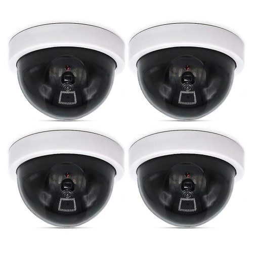 4 Pcs Dummy Security CCTV Dome Camera with Flashing Red LED Light Sticker Decals