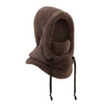 (Brown) Childrens Integrated Scarf Hat With Fleece Ear Security Insulated Neck Toastier For Freezing Outdoor Play And Sports  White