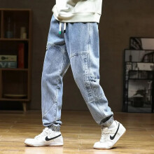 (G97-Blue-Thin, 5XL) HKEDES Plus Size Winter Men Jeans Fleece Lined Thick Warm Black Joggers Fashion Streetwear Cotton Casual Thermal Harem