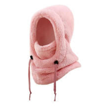 (Pink) Childrens Integrated Scarf Hat With Fleece Ear Security Insulated Neck Toastier For Freezing Outdoor Play And Sports  White